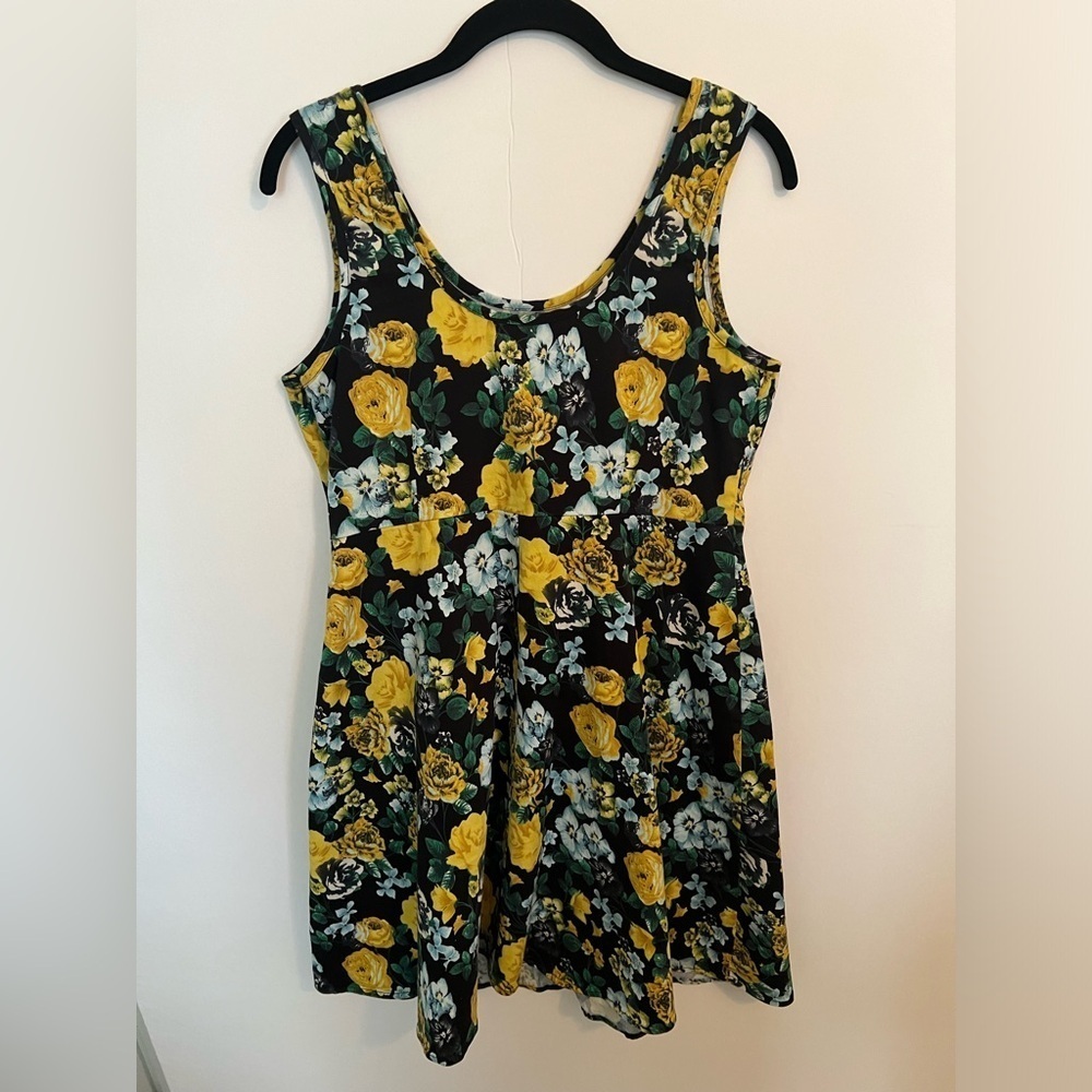Sunny Girl Black Mini Dress with Yellow Floral Pattern